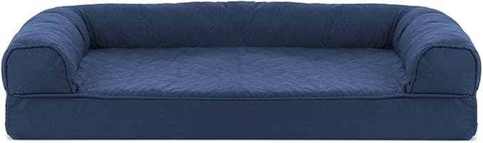 Furhaven Orthopedic Dog Bed for Medium/Small Dogs w/ Removable Bolsters & Washable Cover, For Dogs Up to 35 lbs - Quilted Sofa - Navy (Blue), Medium-PurrikoPets