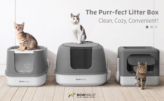 Foldable Cat Litter Box w/Lid, Scoop & Mat, Drawer Design Cat Toilet for Kitten, Two-Way Entry Kitty Litter Box, Odor Control & Easy to Clean, Dark Grey-PurrikoPets