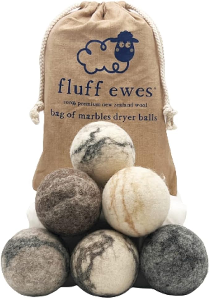 Fluff Ewes Wool Dryer Balls 6 Pack Premium New Zealand Wool Laundry Balls for Dryer, No Static Dryer Balls Laundry Reusable Cute, XL Wool Dryer Balls Cute, Baby Dryer Balls for Dryers - Marble-PurrikoPets