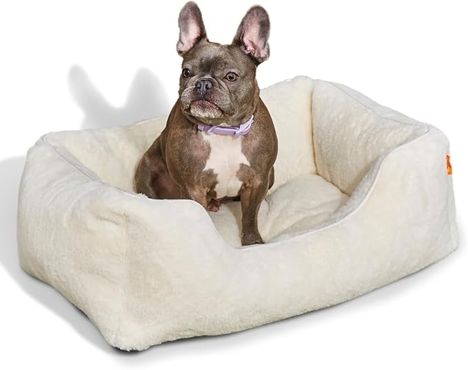 FUZI Luxury Aesthetic Dog Bed for Small Dogs with Washable Cover, Pet Couch, Pet Bed with Sides, Non-Slip Bottom, Soft and Durable Calming Dog Bed, Faux Rabbit Fur, Small 25.1x16.75x9.5 Soft White-PurrikoPets