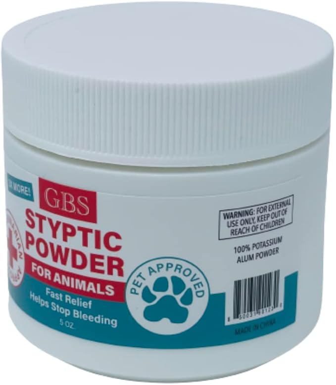 G.B.S 5 oz Styptic Powder for Dogs, Cats & Birds – Quick Blood Clotting for Nail Clipping, Minor Cuts, Tail Docking & Wing Clipping – Pet First Aid Hemostatic Powder with Sealed Top & Scoop-PurrikoPets