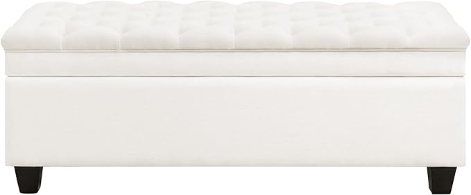 51" Fabric Storage Ottoman Bench, Upholstered Rectangle End of Bed Storage Ottoman Tufted Living Room Bedroom Bench with Safety Hinge, Solid Wood Legs, Loads 500 lb(Beige)-PurrikoPets