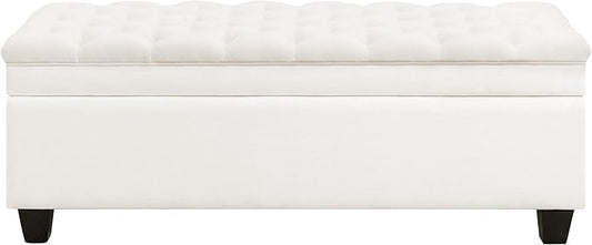 51" Fabric Storage Ottoman Bench, Upholstered Rectangle End of Bed Storage Ottoman Tufted Living Room Bedroom Bench with Safety Hinge, Solid Wood Legs, Loads 500 lb(Beige)-PurrikoPets