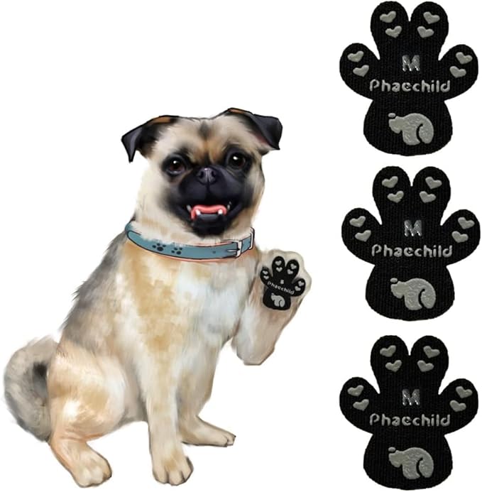 Dog Paw Pads Anti-Slip Grips,Dog Paw Protectors for Senior Dogs on Hot Pavement,Provides Traction to Keep Them from Slipping on Smooth Floors 12 sets-48 Pads Black M-PurrikoPets