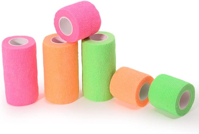 6 Pack 4" x 5 Yards Self Adhesive Bandage Wrap Breathable Cohesive Vet Wrap for Pets, Elastic Self-Adherent Tape for Sports, Wrist, Ankle (Mixed Colors)-PurrikoPets