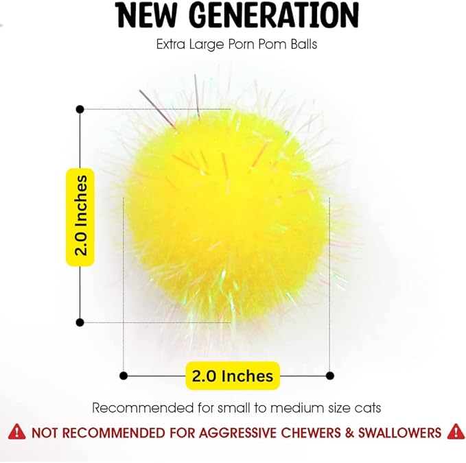 10 Pieces Sparkle Pom Pom Balls for Cat - Interactive Glitter Balls, Multicolor, Size of 2 inches, Best as Kitten Play Toys…-PurrikoPets