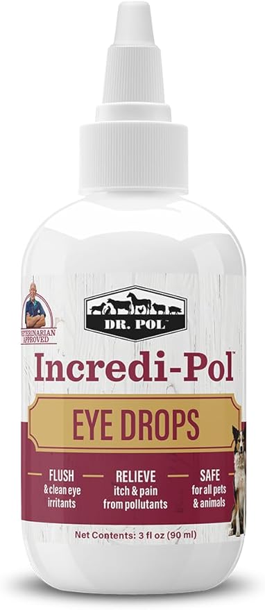 Dr. Pol Incredi-Pol Eye Drops for Dogs, Cats, and All Animals - Dog Eye Drops to Flush and Clean Away Eye Irritants - Gentle Care and Soothing Relief for Eye Discomfort - 3 Fluid Ounces-PurrikoPets