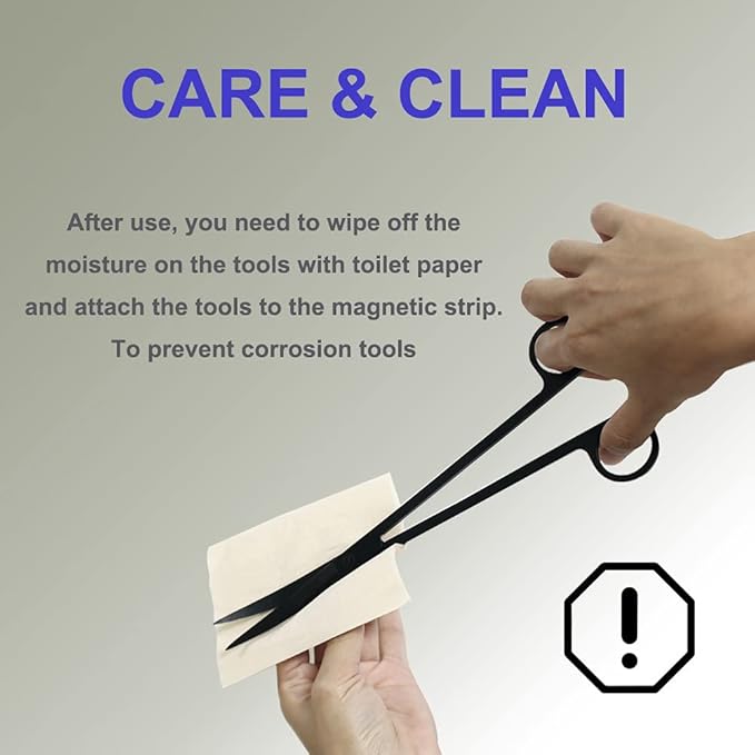 4Pcs Aquascaping Tools Kit, Long Stainless Steel Aquarium Plant Tools with Black Anti-rust Coating, Aquarium Tweezers, Scissors, and Scrapers for Aquascaping Cleaning（Magnetic Tool Holder）-PurrikoPets