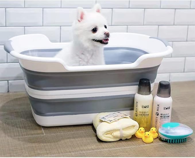 7.1 Gal/27L Multipurpose Collapsible Pet Bathtub Upgraded with Drainage Hole and Pet Hair Collector for Bathing/Shower, Portable Laundry Basket-Foldable Bathing Tub-Storage Organizer.-PurrikoPets