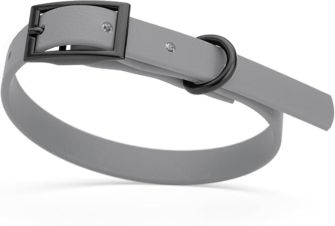 Dogline Biothane Waterproof Dog Collar Strong Coated Nylon Webbing with Black Hardware Odor- Proof for Easy Care Easy to Clean High Performance Fits Small Medium or Large Dogs, Battleship Gray-PurrikoPets