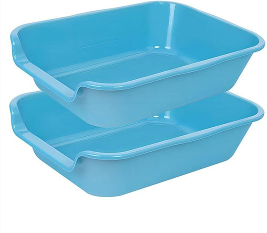 2 Pack of Extra Large Cat Litter Box (ABS Material), Low Entry Senior Litter Pen for Geriatric Kitty Big Cats, Jumbo Pet Safe Litter Boxes Tray for Pets Potty (Light Blue, 20" L x 15.5" W)-PurrikoPets