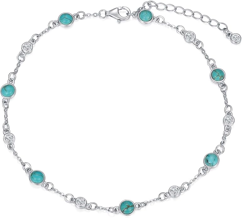 Anklet Bracelet for Women 925 Sterling Silver Natural Stone Chain Ankle Bracelet Beach Summer Fine Jewelry Valentines Day Birthday Gifts for Her Mom Wife