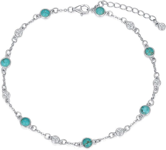 Anklet Bracelet for Women 925 Sterling Silver Natural Stone Chain Ankle Bracelet Beach Summer Fine Jewelry Valentines Day Birthday Gifts for Her Mom Wife