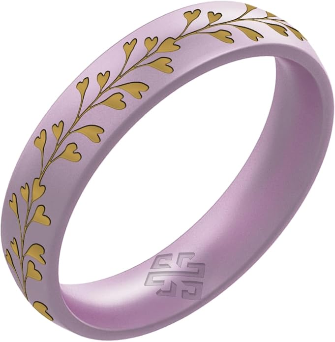 Knot Theory Gold Heart Vine Silicone Ring for Women - Baby Blue, Cosmic Purple, Dark Silver, Lavender, Pink, RoseGold, White Breathable Comfort Fit 6mm Bandwidth