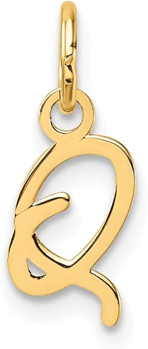 Jewelry Affairs 14K Yellow Gold Script Alphabet Initial Letter Charm Pendant, 14mm