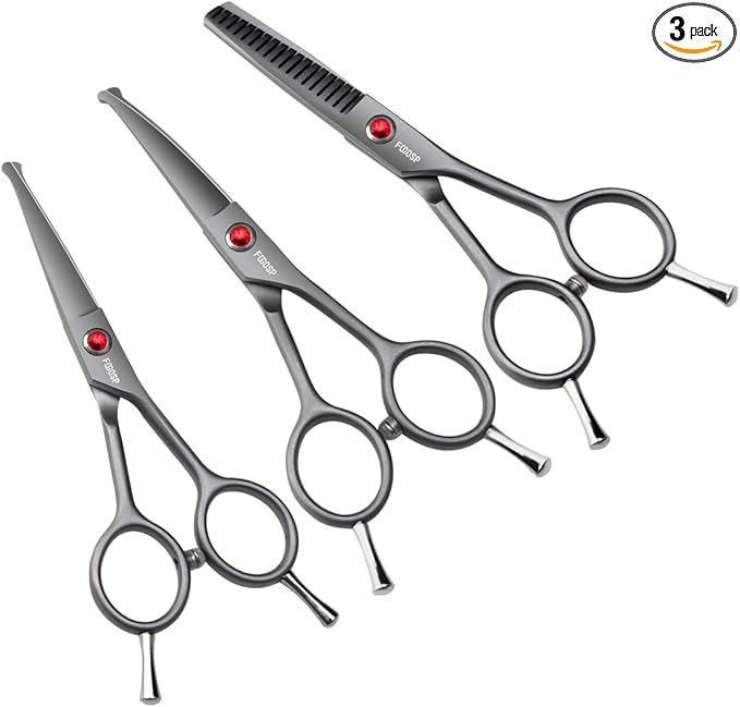 4.5" Dog Grooming Scissors - 3 Pcs Curved & Straight Thinning Shears for Small Dogs & Cats - Japan 440C Stainless Steel-PurrikoPets