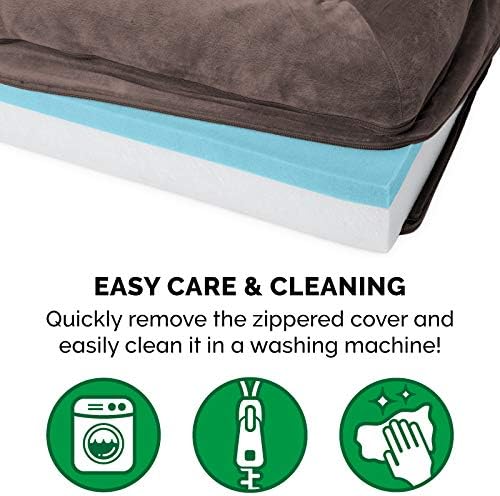 Furhaven Cooling Gel Dog Bed for Large Dogs w/ Removable Bolsters & Washable Cover, For Dogs Up to 95 lbs - Faux Fur & Velvet Sofa - Driftwood Brown, Jumbo/XL-PurrikoPets