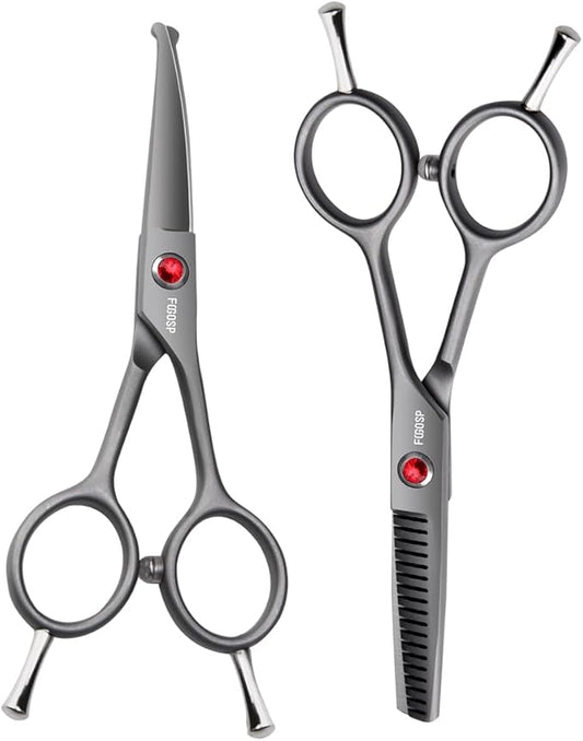 4.5" Dog Grooming Scissors - 2pcs Curved Scissors & Thinning Shears for Small Dog, Cat Face & Paws - Japan 440C (2Kit)-PurrikoPets