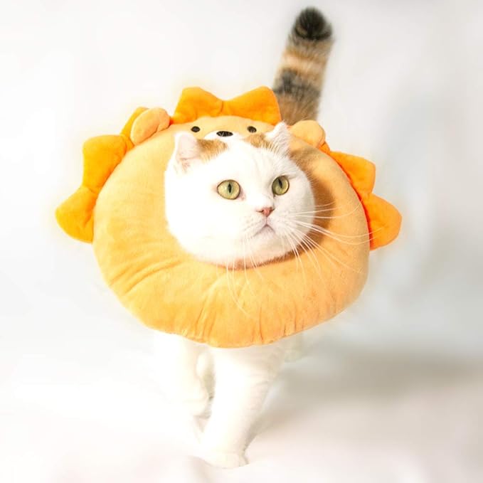 Adjustable Cat Recovery Collar Soft,Cute Pet E-Collar Neck Cone After Surgery Wound Healing Protective Cone Fit for Kitties, Small Dogs(ELC05-lion-m)-PurrikoPets