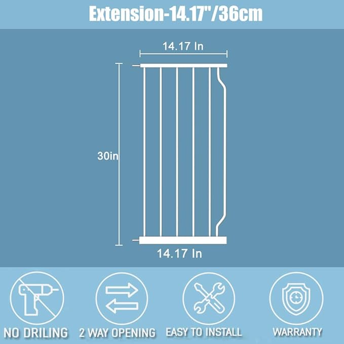 Extra Wide Baby Gate 14.17in Wide Extensions Walk Through Baby Gate Pressure Mount Auto Close Child Safety Gates (White, Extension-14.17"/36cm)-PurrikoPets