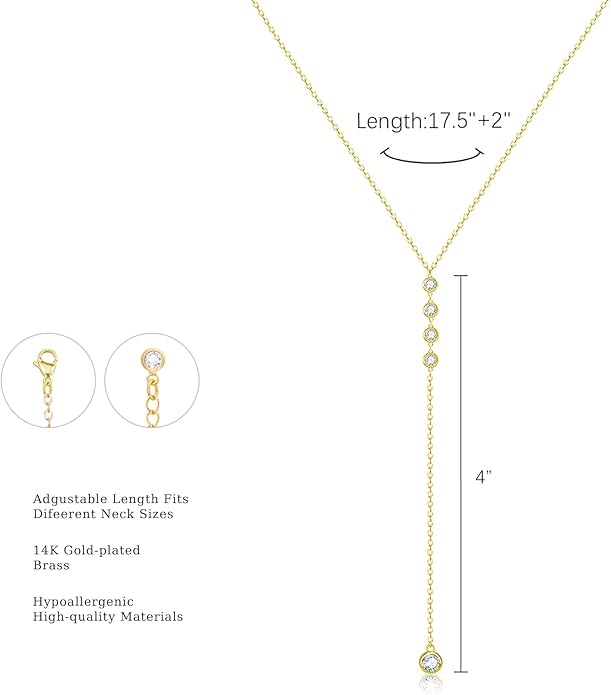 Lariat Silver/Gold Necklace for Women 925 Silver/14K Gold Plated Dainty Long Necklace Y-Shaped Drop Pendant Necklaces Choker Trendy Chain Simple Layered Necklaces CZ Jewelry for Women Set Gift