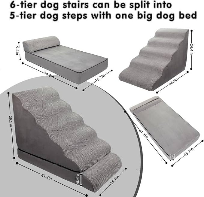 Dog Stairs & Steps for High Beds 30 Inches Tall, LitaiL 6 Steps Pet Stairs/Steps for Beds 24-30inch High for Small Large Dogs, Non-Slip Dog Ramps/Ladder for Old Dogs/Cats-PurrikoPets