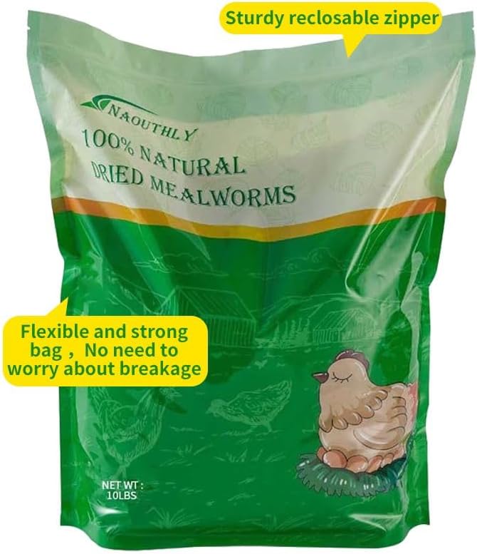 10lbs Dried Mealworms - Premium Non-GMO Chicken Feed, Nutritious High Protein Meal Worms- Food and Treats for Laying Hens, Wild Birds, Ducks, Chicken-PurrikoPets