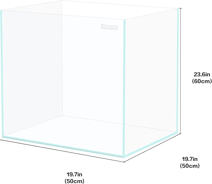 39 Gallon Tall Rimless Aquarium, Ultra Clear Low Iron Large Fish Tank, L19.7×W19.7×H23.6 Glass Thickness 10mm with EVA Foam Leveling Mat-PurrikoPets