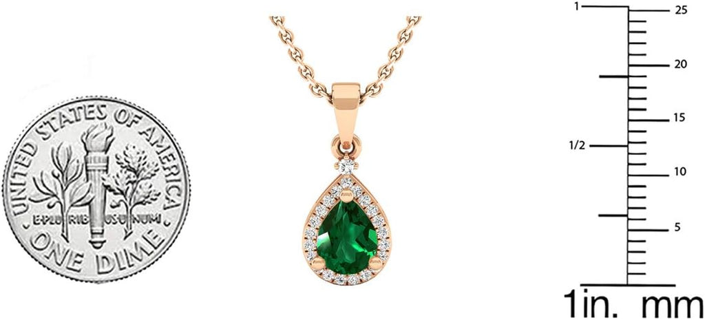 Dazzlingrock Collection 7X5mm Pear Lab Created Gemstone & Round White Natural Diamond Women Halo Teardrop Pendant, 10K Rose Real Solid Gold