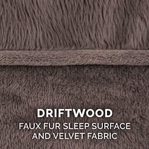 Furhaven Cooling Gel Dog Bed for Large Dogs w/ Removable Bolsters & Washable Cover, For Dogs Up to 125 lbs - Faux Fur & Velvet Sofa - Driftwood Brown, Jumbo Plus/XXL-PurrikoPets