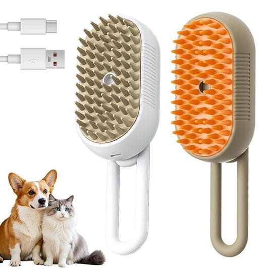 3-In-1 Rechargeable Steamy Cat Brush, Deep Cleaning & Hair Removal System with Rotating Handle, 360° Massage for Cats & Dogs (Mix)-PurrikoPets