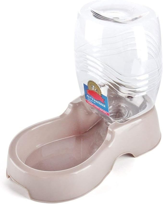 Flexzion Automatic Gravity Pet Waterer for Cat & Dog - Non-Skid & Easy-Clean Auto Replenish Water Dispenser Drinking Bowl (1/4 Gallon/ 900ml), Beige-PurrikoPets