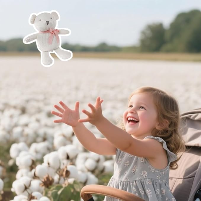 100% Organic Cotton Baby Stuffed Animals White Teddy Bear for Newborn 6.5"-PurrikoPets