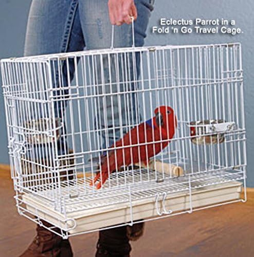 Durable Easy Portable Metal Travel or Veterinary Collapsable Parrot Bird Carrier Beaks Proof Cage with Stainless Steel Feeder Bowls Natural Wooden Perch Stand-PurrikoPets