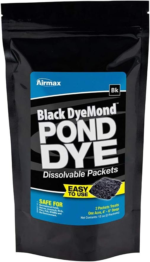Airmax Pond Dye Packets Black DyeMond Colorant for Large Pond & Lake, Beneficial UV Blocking Color Concentrate, Maintain Clean & Clear Water, Fish, Bird & Animal Safe, 2 Soluble Packets-PurrikoPets
