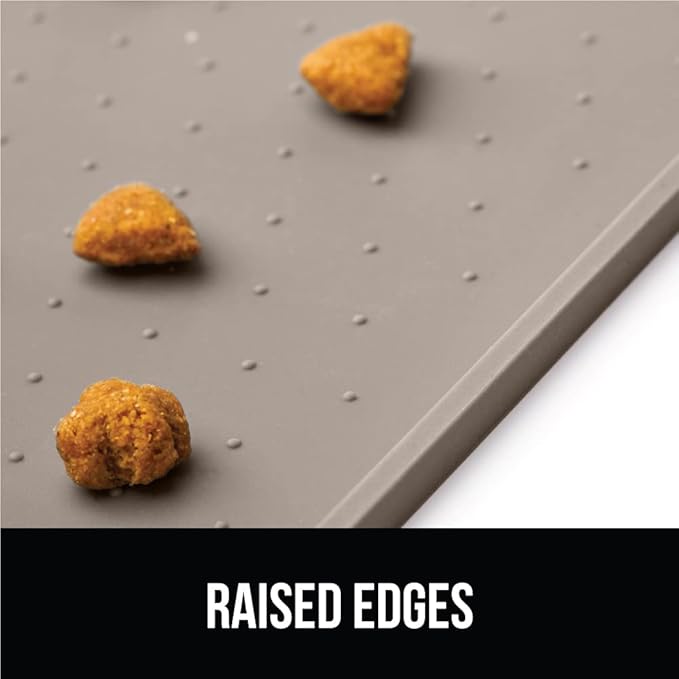 GORILLA GRIP 100% Waterproof Raised Edge BPA Free Silicone Pet Feeding Mat, Dog Cat Food Mats Contain Spills Protects Floors, Placemats for Cats and Dogs Water Bowl, Pets Accessories 28x18 Beige-PurrikoPets