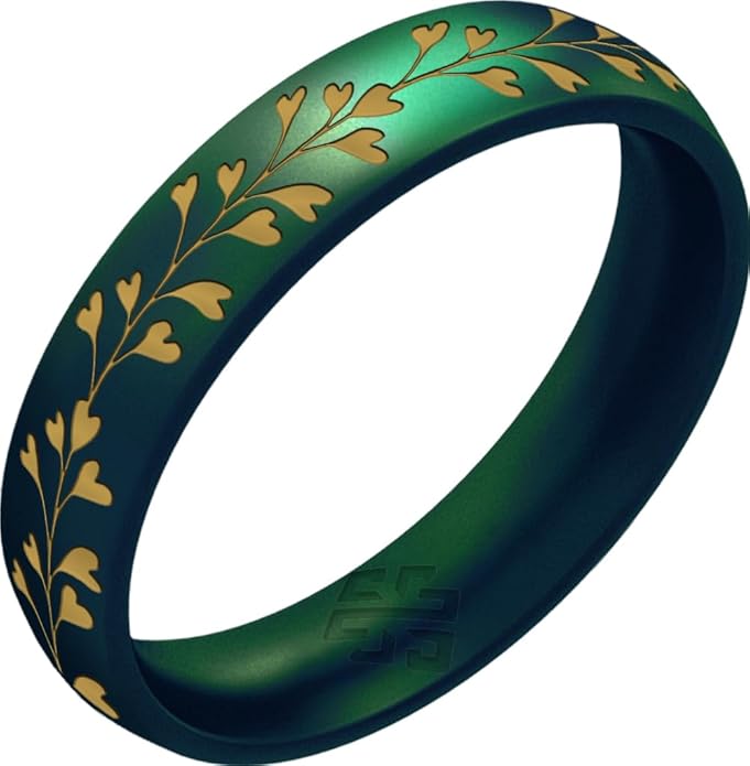 Knot Theory Gold Heart Vine Silicone Ring for Women - Baby Blue, Cosmic Purple, Dark Silver, Lavender, Pink, RoseGold, White Breathable Comfort Fit 6mm Bandwidth