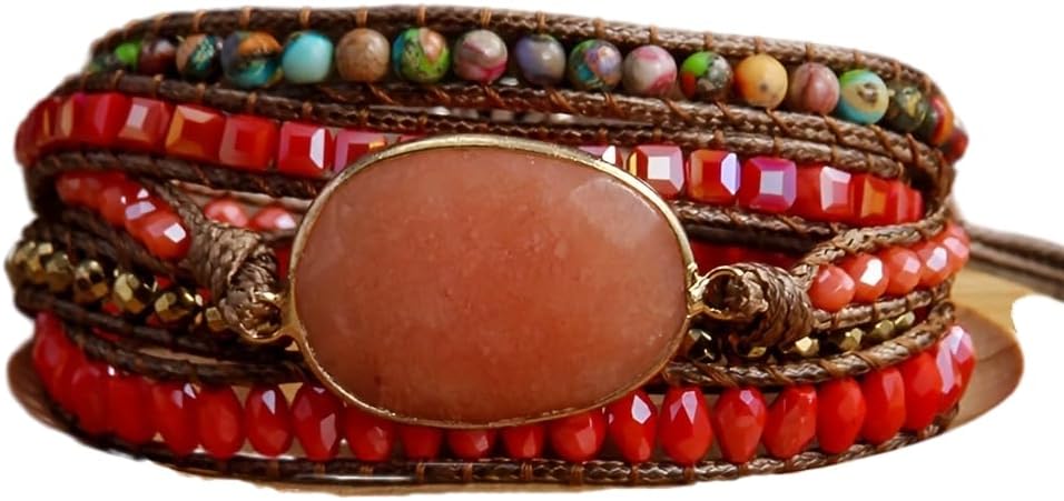 ZOSOJONA Women Wrap Bracelet Boho Natural Jasper Crystal Stone Beads Strand Bracelets