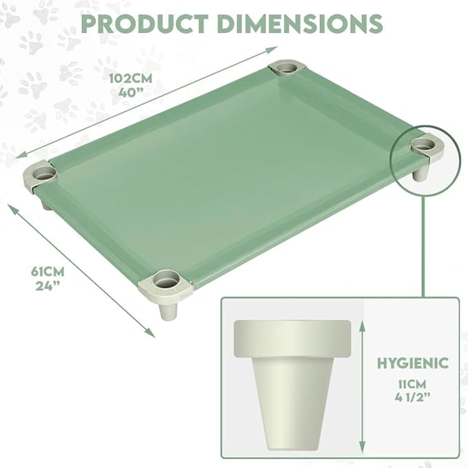 Acrimet Cooling Elevated Pet Dog Bed, Washable and Breathable Mesh Cot, Stainless Steel Frame, Indoor & Outdoor Use, fits Dogs up to 110 lbs (Size: 40” x 24”), Green, 1 Unit-PurrikoPets