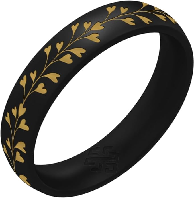 Knot Theory Gold Heart Vine Silicone Ring for Women - Baby Blue, Cosmic Purple, Dark Silver, Lavender, Pink, RoseGold, White Breathable Comfort Fit 6mm Bandwidth