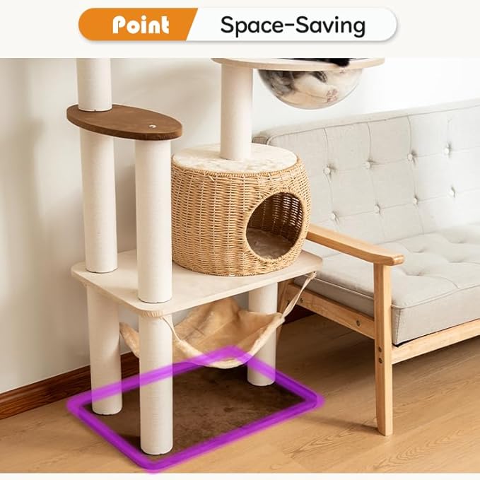 56.6in Large Wooden cat Tower for Large Multiple Cats,cat Tree with Observation Deck, Suitable for Summer and Winter 144CM (Particleboard)-PurrikoPets