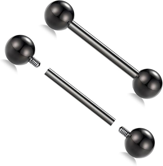 AROWRO Nipple Piercing Jewelry G23 Titanium Nipple Rings Tongue Rings Nipple Bar 14G Internally Threaded Straight Barbells Bridge Piercing Jewelry 12mm-20mm