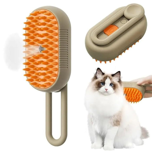 2024 Multifunctional Pet Brush for Detangling and Hair Removal - 3-in-1 Grooming Comb with Massage Function for Cats and Dogs (Khaki)-PurrikoPets