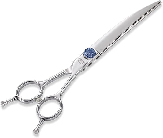 7'' Dog Grooming Scissors CNC 440C Blades Sharp and Durable Polished Curved Dog Shears with Blue Diamond Adustable Screws Easy to Use for Groomer and Home User-PurrikoPets
