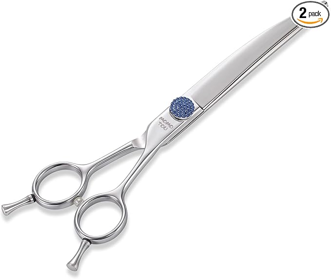 7.5'' Dog Grooming Scissors CNC 440C Blades Sharp and Durable Polished Curved Dog Shears with Blue Diamond Adustable Screws Easy to Use for Groomer and Home User-PurrikoPets