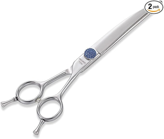 7.5'' Dog Grooming Scissors CNC 440C Blades Sharp and Durable Polished Curved Dog Shears with Blue Diamond Adustable Screws Easy to Use for Groomer and Home User-PurrikoPets