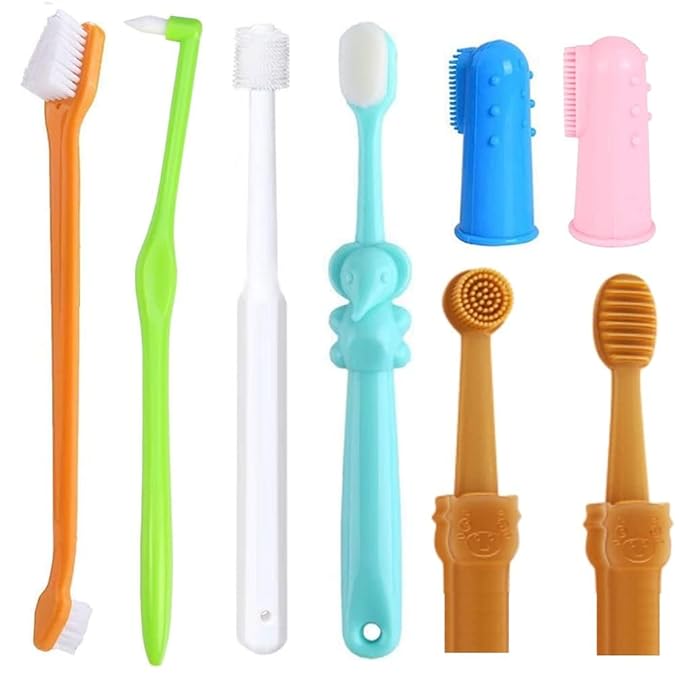 8 Pack Small Dog & Cat Toothbrush Kit, 360º Pet Toothbrush/Mini Head/Dual Head / 10000 Ultra-Soft Bristles Tooth Brush/Finger Toothbrushs for Cat Kitten Doggie Dental Care, Oral Hygiene-PurrikoPets