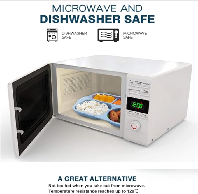 12 Inch Divided Plates4 PCS - Reusable Unbreakable Wheat Straw Plates, Dinnerware Lunch Tray Plates Tableware for Kitchen, Picky Eaters, Campers and Portion Control (Blush)-PurrikoPets