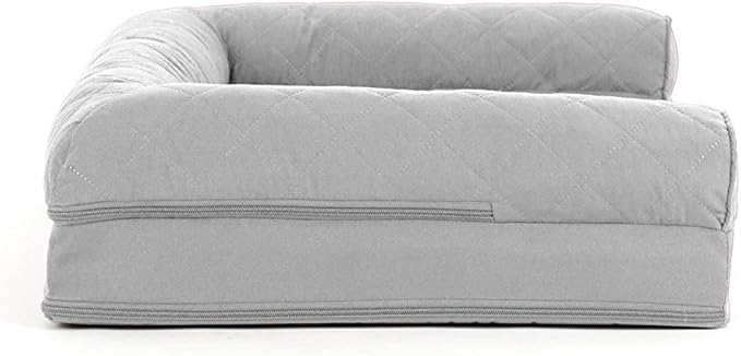Furhaven Cooling Gel Dog Bed for Medium/Small Dogs w/ Removable Bolsters & Washable Cover, For Dogs Up to 35 lbs - Quilted Sofa - Silver Gray, Medium-PurrikoPets