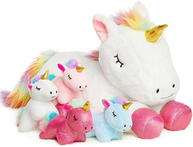 5 Pieces Unicorn Toys Stuffed Animals for Girls, 1 Mommy Unicorn with 4 Babies, Soft Plush Unicorn Toys Gifts for Girls 3 4 5 6 7 8 9 Years, Kids, Children, Christmas, Birthday, Valentine's-PurrikoPets